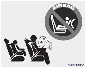 Не устанавливайте детское сиденье на переднее пассажирское сиденье