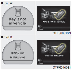 Если электронный ключ отсутствует в автомобиле, и дверь открыта либо закрыта
